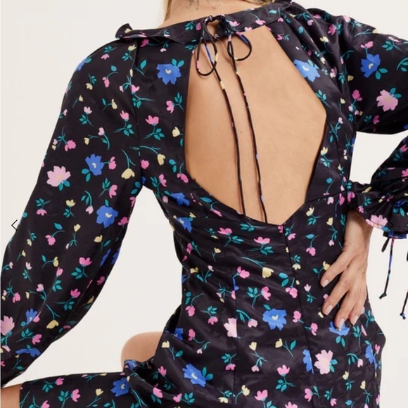 For Love & Lemons Lexy Mini Dress Long Sleeve Black Floral Jacquard XL NEW - Picture 2 of 15